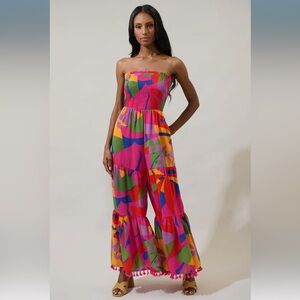 SugarLips Soleil Abstract Eve Strapless Smocked Jumpsuit